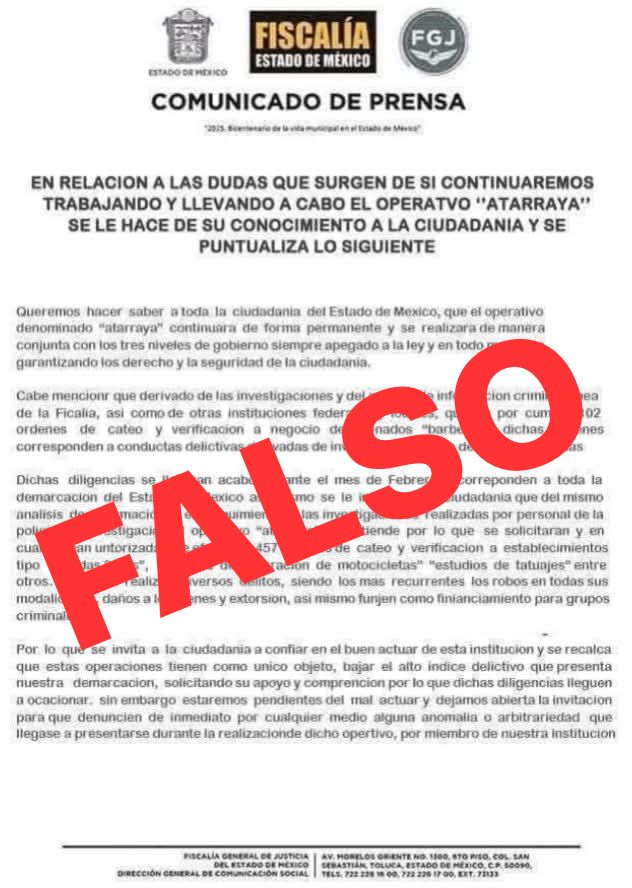 La Fiscalía del Estado de México inició investigación por el falso mensaje difundido.