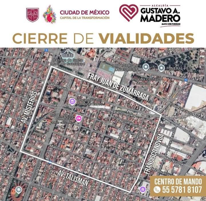 Cierres a los alrededores de la Basílica de Guadalupe por peregrinación de Limpia y Transporte  
