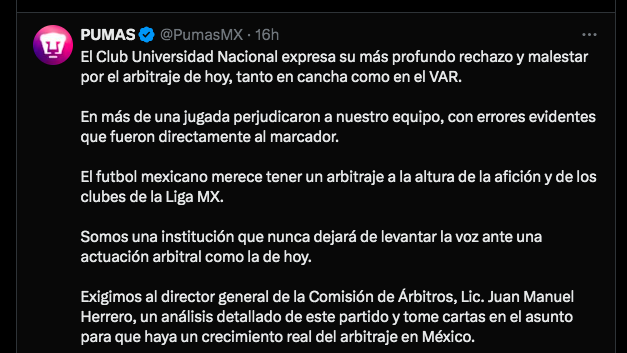Protesta pública de Pumas UNAM.