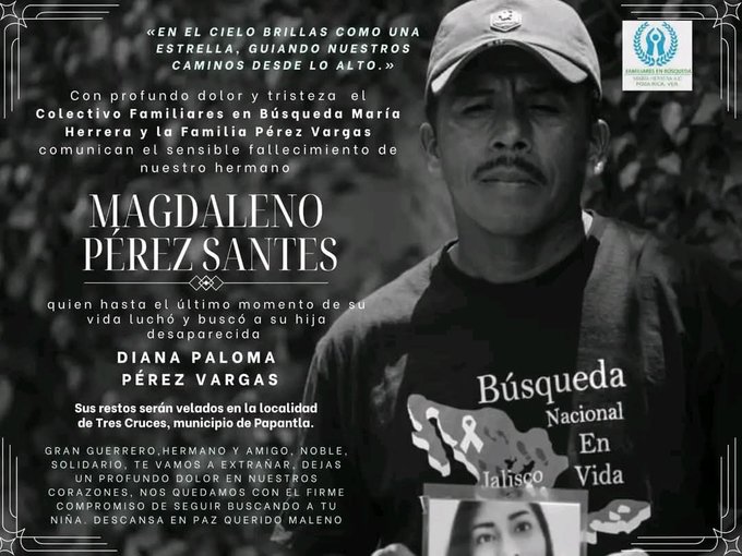 Esquela publicada por organizaciones de padres buscadores en Facebook.