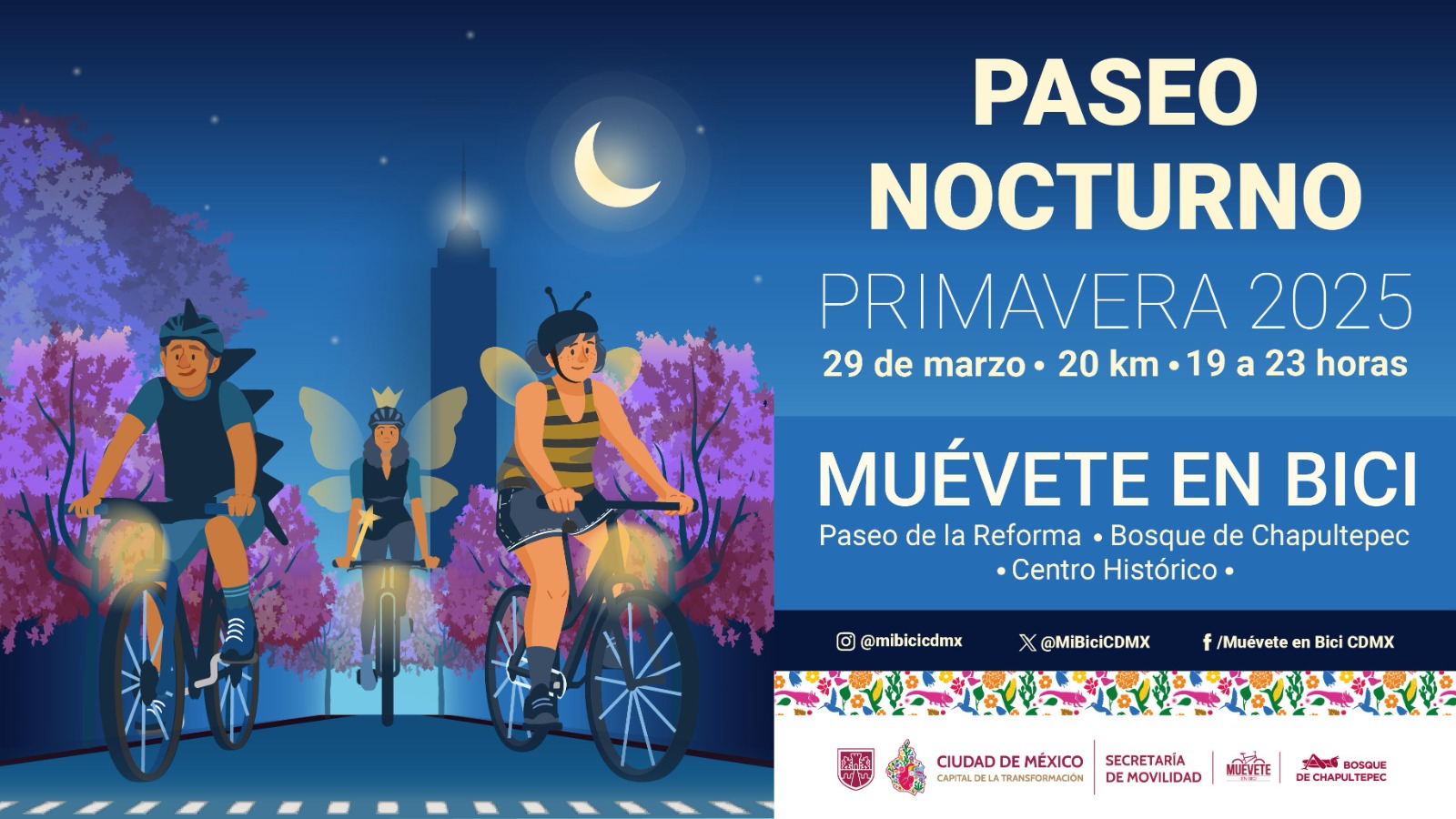 Paseo Nocturno “Muévete en Bici”, con motivo de la Primavera, a realizarse el próximo sábado 29 de marzo.