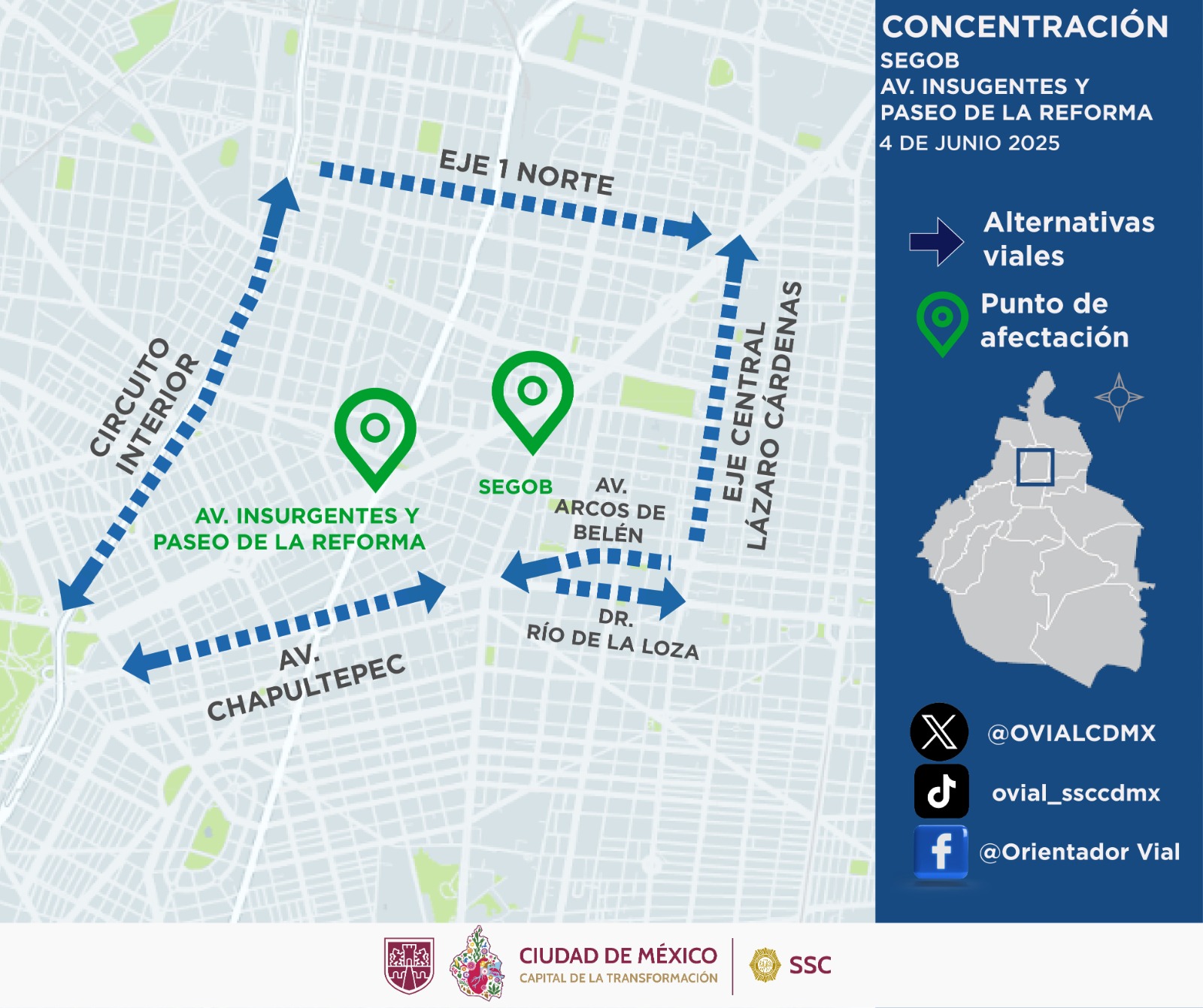 Manifestación en Reforma y Segob, SSC propone vías alternas