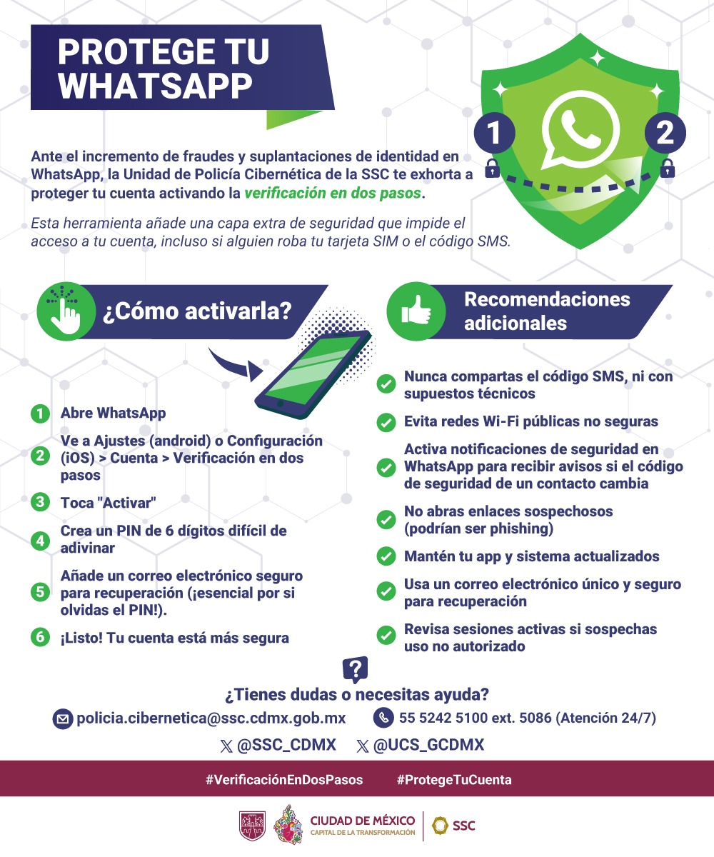 Pide SSC activación de dos pasos en Whatsapp para evitar robo de cuentas