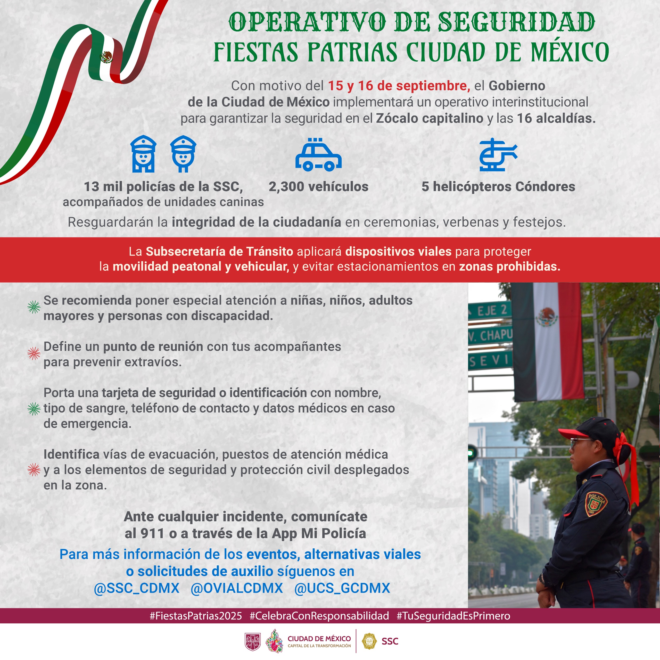 Cuidrán festejos patrios más de 13 mil policías este 15 y 16 de septiembre